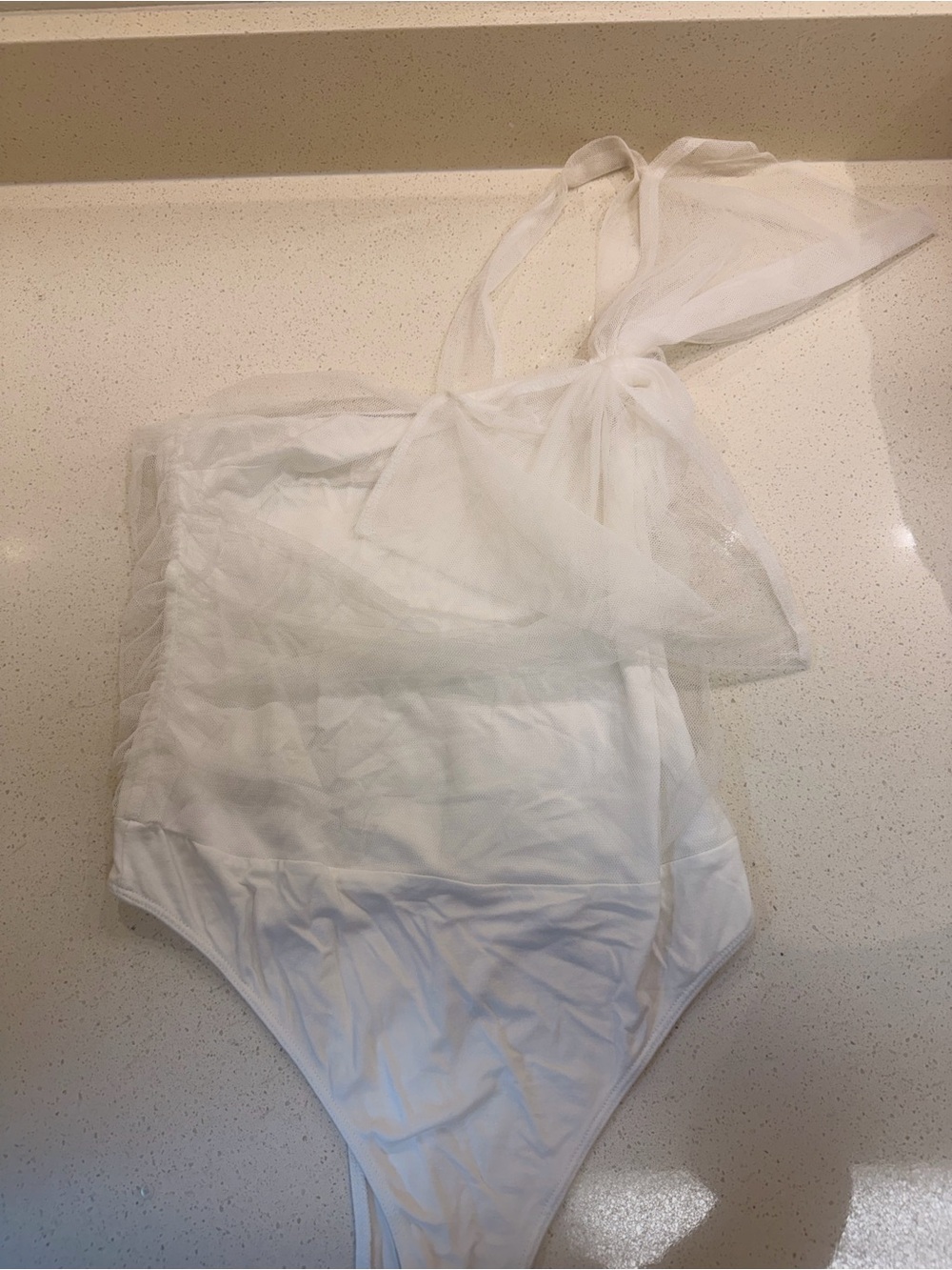 American Threads White Girls' One-Piece Swimsuit with Sheer Bow Strap